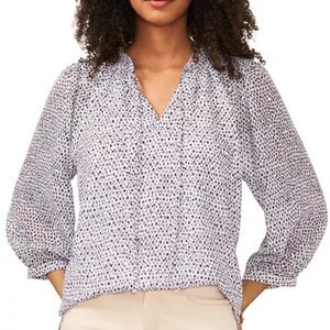 NWT VINCE CAMUTO Printed 3/4 Sleeve Tie V-Neck Lined Peasant Blouse Size Medium